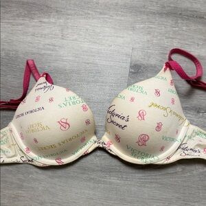 Victoria's Secret Cream Bra with Pink and Green Accents